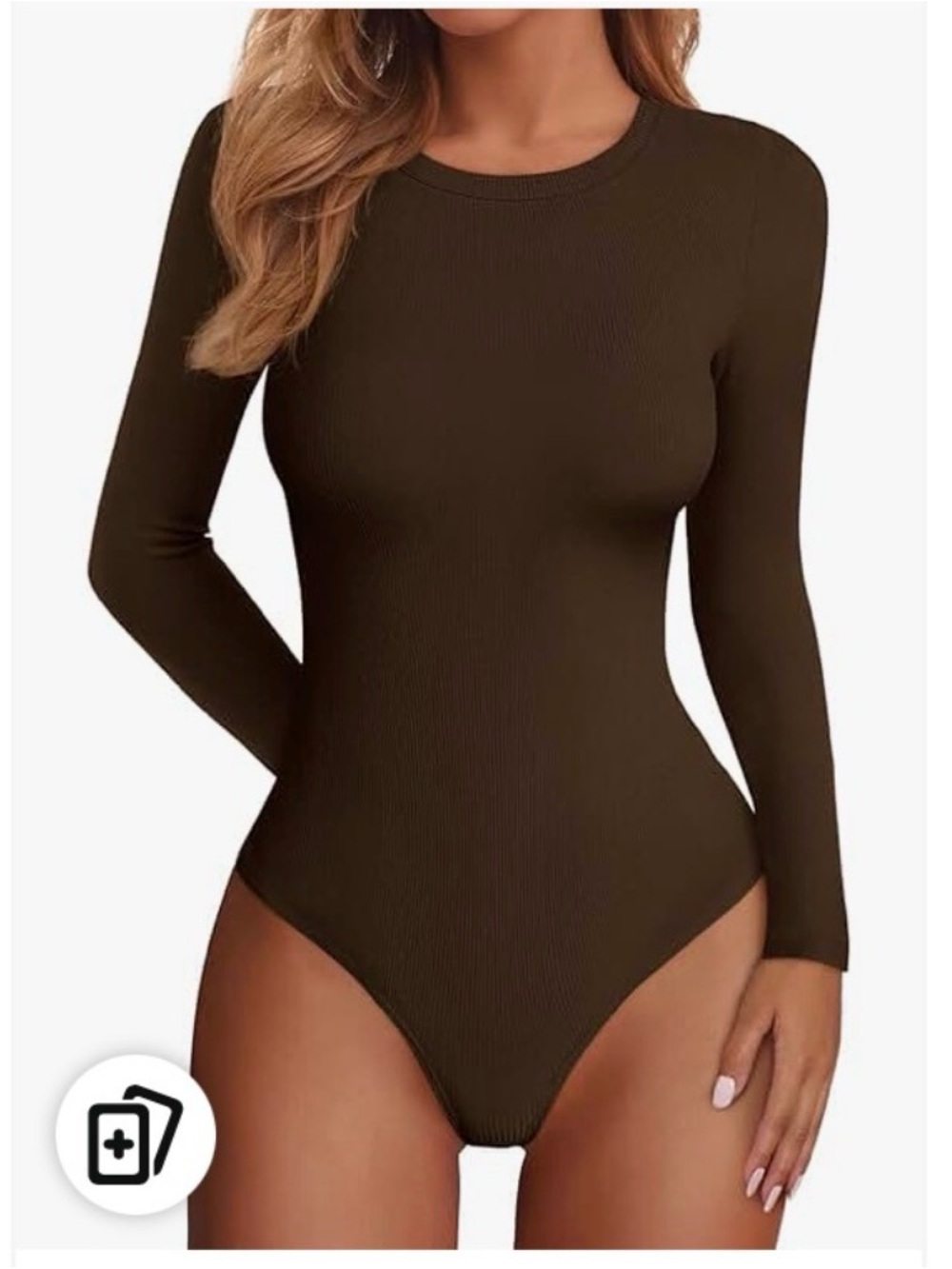 Ribbed Long Sleeve Bodysuit in Dark Brown  woman’s 2XL comfortable   1098